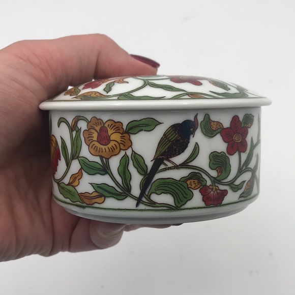 VTG St. Etienne Porcelain Floral Bird Trinket Box Hand Painted - Picture 6 of 9